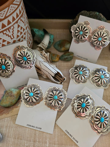 THE GENEVIEVE BLACKGOAT LARGE TURQUOISE CONCHO STUD EARRINGS