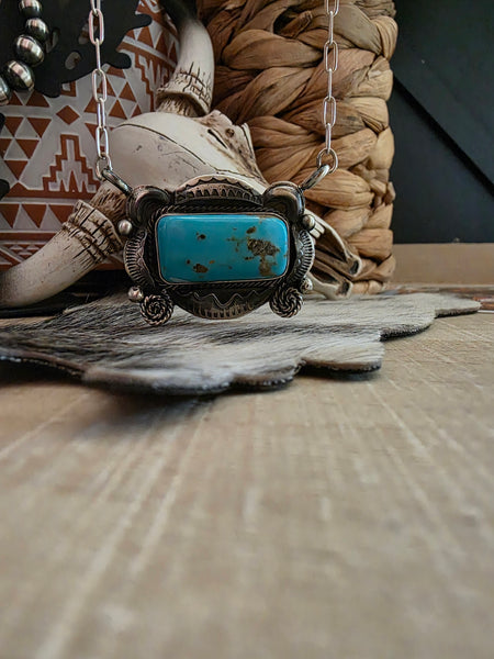 JUANITA A LONG STERLING SILVER TURQUOISE BAR NECKLACE