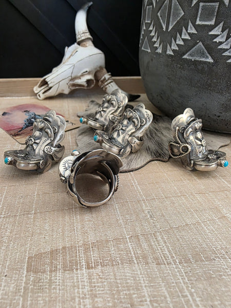 TIM YAZZLE TURQUOISE HORN SADDLE TURQUOISE RING