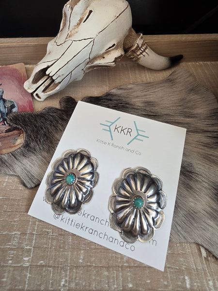 JOAN BEGAY KINGMAN TURQUOISE CONCHO STUDS