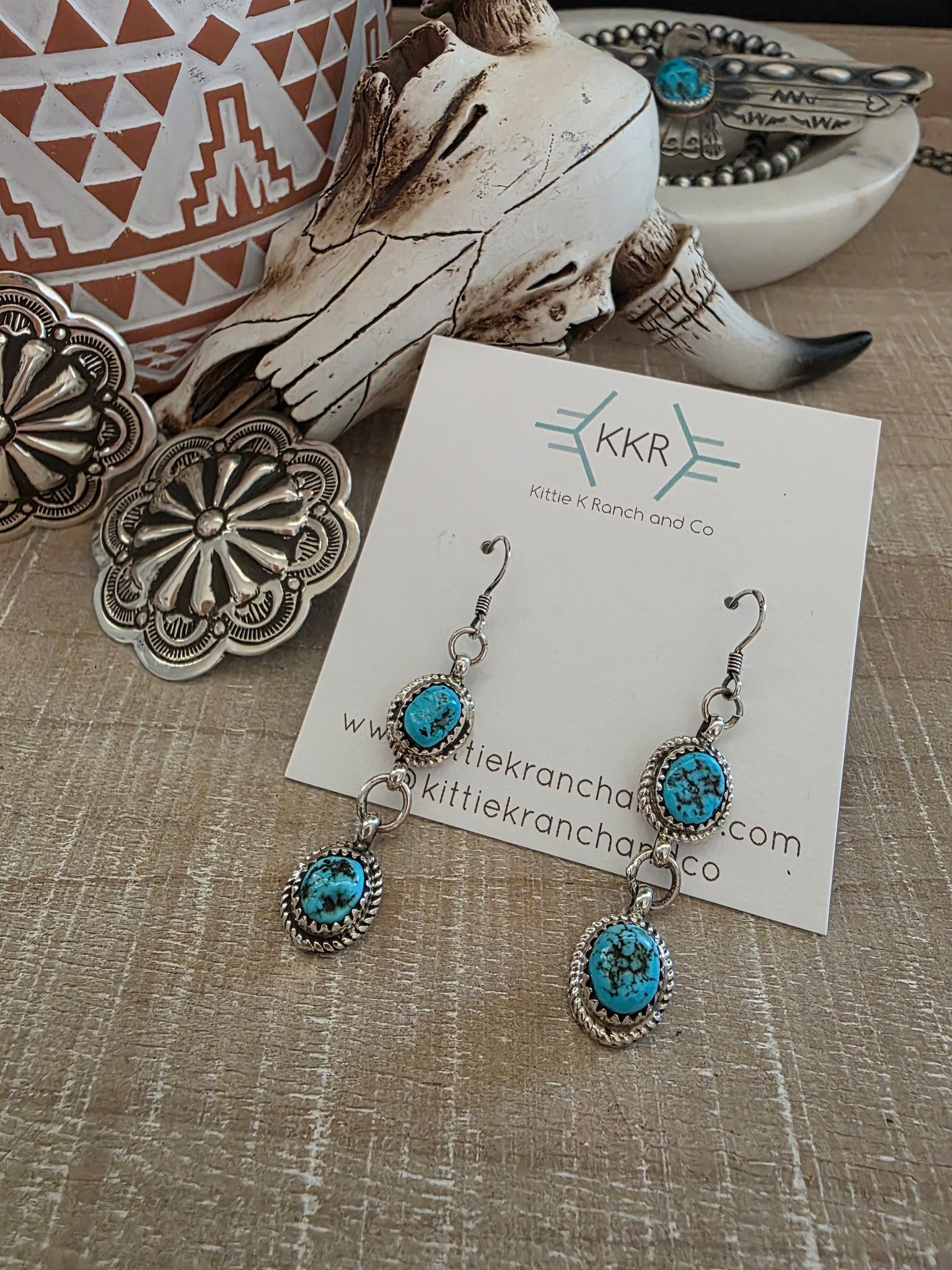 NAVAJO STERLING SILVER TURQUOISE DANGLE EARRINGS