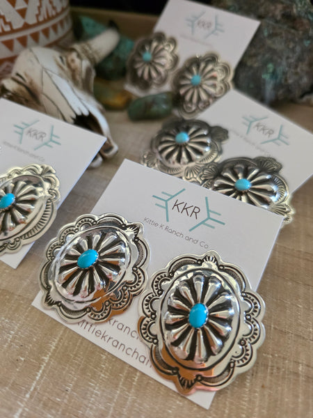 THE GENEVIEVE BLACKGOAT LARGE TURQUOISE CONCHO STUD EARRINGS