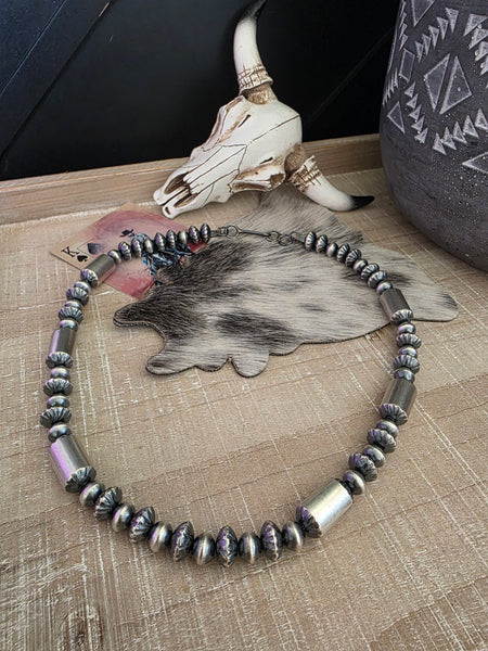 TONISHA HALEY STERLING SILVER FLUTED AND TUBE HANDMADE NAVAJO PEARLS