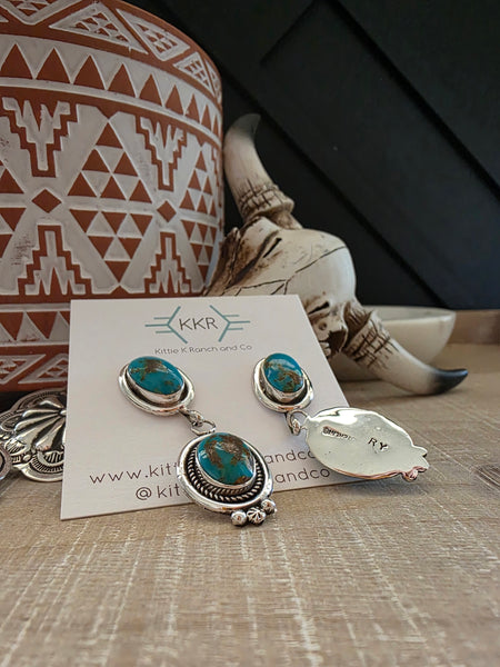 RAYMOND YAZZIE TWO STONE TURQUOISE DANGLE EARRINGS