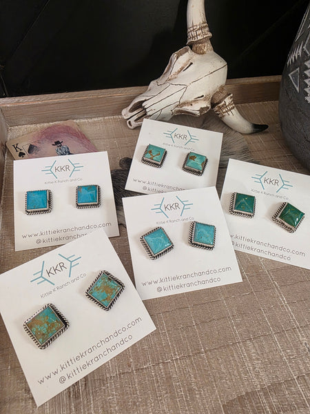 JUDITH DIXON PUNCHY KINGMAN SQUARE TURQUOISE STUDS