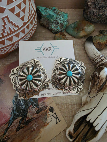 THE GENEVIEVE BLACKGOAT LARGE TURQUOISE CONCHO STUD EARRINGS