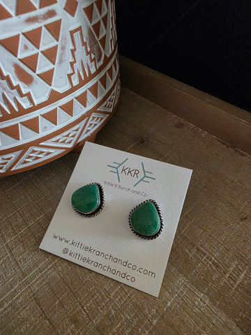 VIRGINIA BECENT KINGMAN TURQUOISE TEARDROP EARRINGS