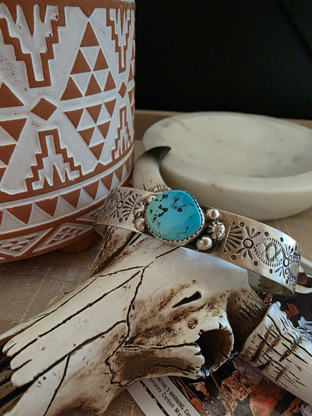 GILBERT WILSON STAMPED TURQUOISE CUFF