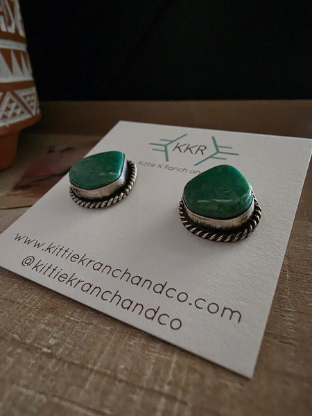 VIRGINIA BECENT KINGMAN TURQUOISE TEARDROP EARRINGS