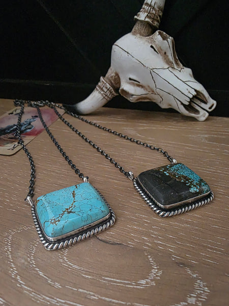 THE DONOVAN SKEETS LARGE TURQUOISE SQUARE BAR NECKLACE