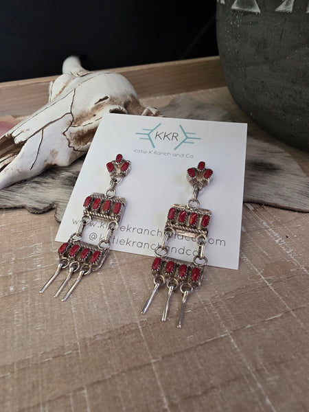 THE BELIVERA ZUNI CORAL CHANDELIER EARRINGS