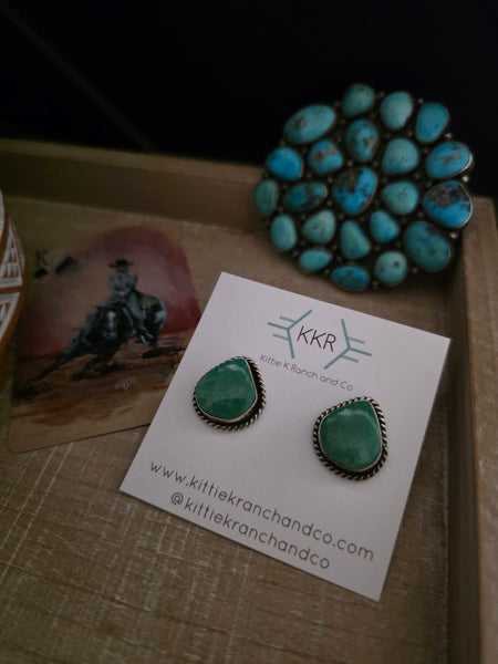 VIRGINIA BECENT KINGMAN TURQUOISE TEARDROP EARRINGS