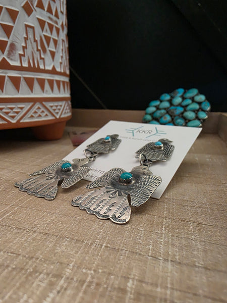 GABRIELA YAZZIE DOUBLE TURQUOISE THUNDERBIRD EARRINGS