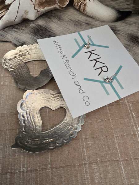 LEANDER TAHE STERLING SILVER HEART EARRINGS