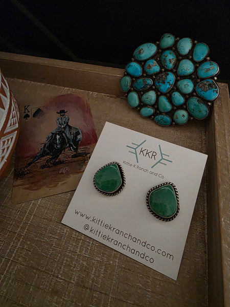 VIRGINIA BECENT KINGMAN TURQUOISE TEARDROP EARRINGS