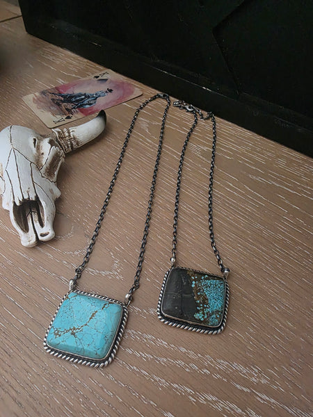 THE DONOVAN SKEETS LARGE TURQUOISE SQUARE BAR NECKLACE