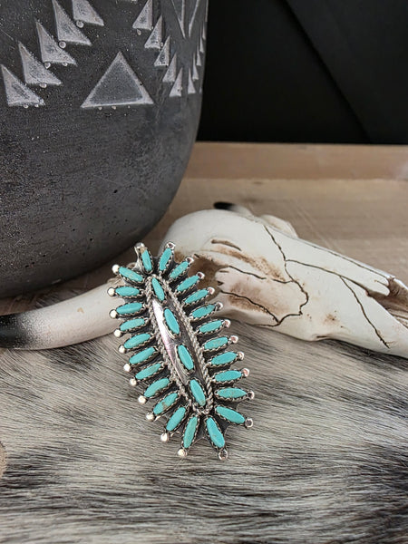 ROSEMARY TOM NEZ TURQUOISE NEEDLEPOINT CLUSTER RING