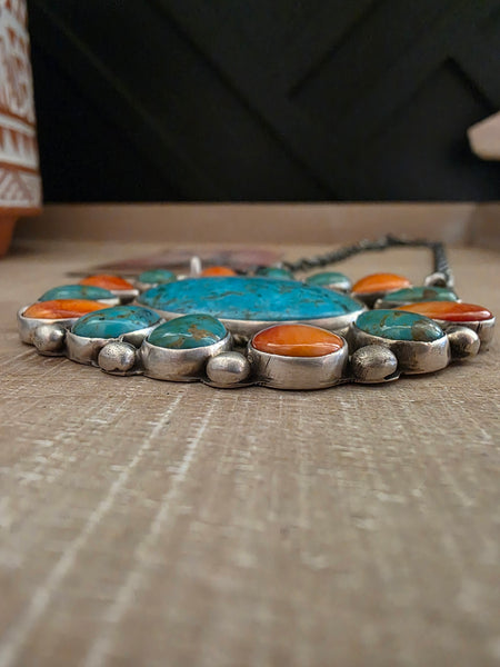 GERALDINE JAMES KINGMAN TURQUOISE AND SPINY OYSTER CLUSTER NECKLACE