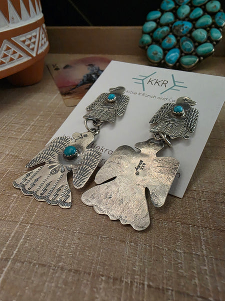 GABRIELA YAZZIE DOUBLE TURQUOISE THUNDERBIRD EARRINGS