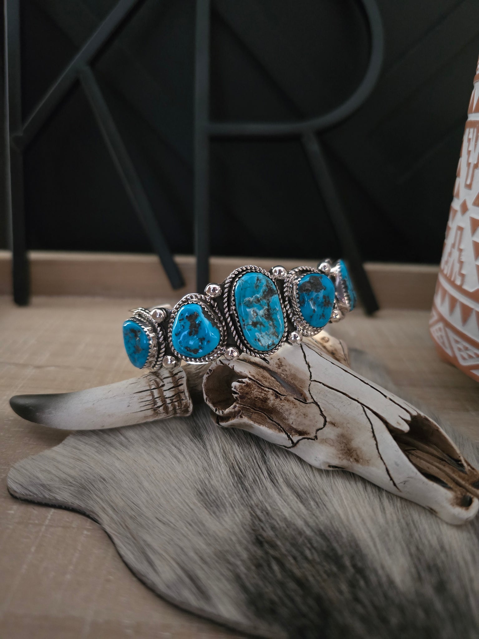 RAYMOND YAZZIE FIVE STONE KINGMAN TURQUOISE CUFF