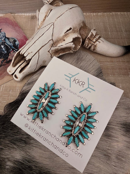 THE ROSEMARY NEEDLEPOINT OVAL CLUSTER STUDS