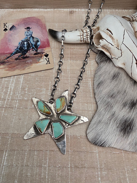 JUDE CANDELARIA ZUNI KINGMAN TURQUOISE STAR NECKLACE