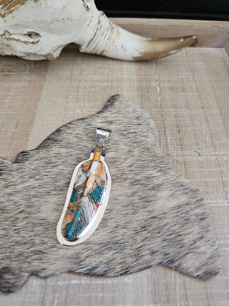 ARONZO CHARLEY CARVED TURQUOISE FEATHER PENDANT