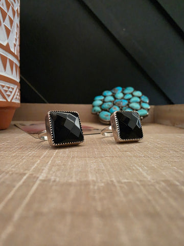 RONNIE MARTINEZ BLACK FACETED ONYX RING