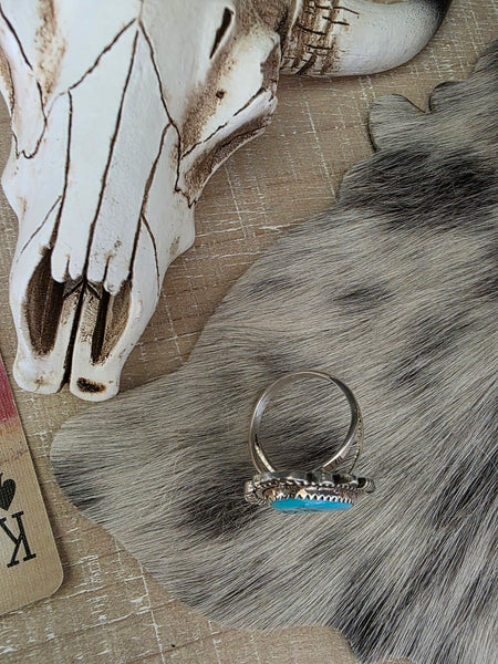 JUNIOR BEGAY KINGMAN TURQUOISE TWIST WIRE RING