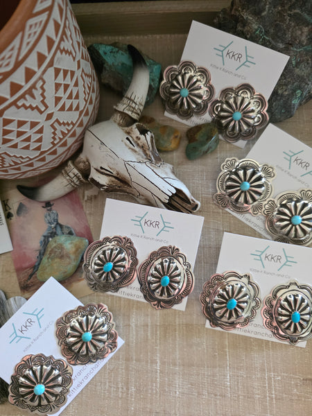 THE GENEVIEVE BLACKGOAT LARGE TURQUOISE CONCHO STUD EARRINGS