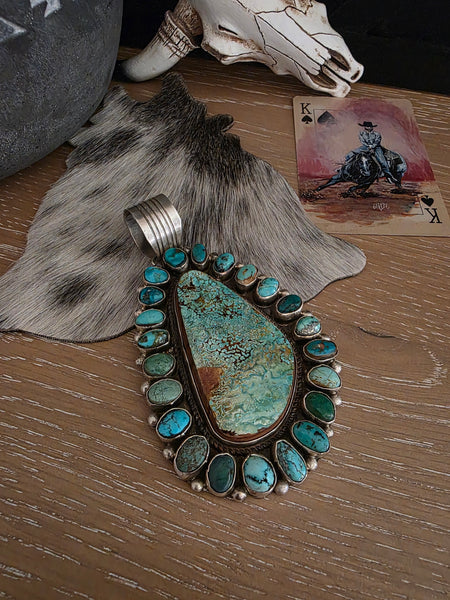 CHARLENE YAZZIE ROYSTON TURQUOISE CLUSTER PENDANT