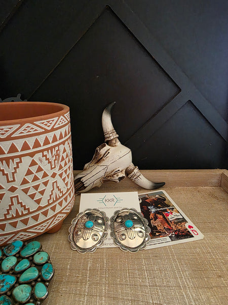 JIMMIE JAMES JR CONCHO TURQUOISE STUD EARRINGS