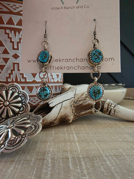 NAVAJO STERLING SILVER TURQUOISE DANGLE EARRINGS