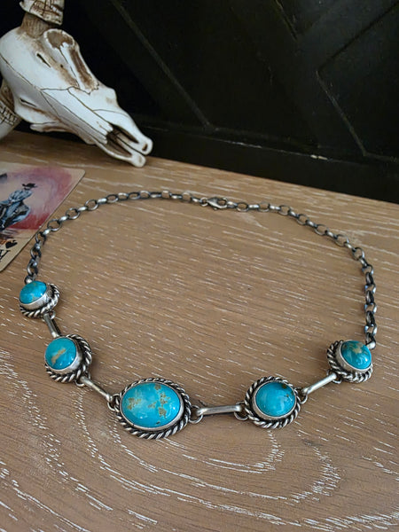 AUGUSTINE LARGO FIVE KINGMAN TURQUOISE STONE CHOKER NECKLACE