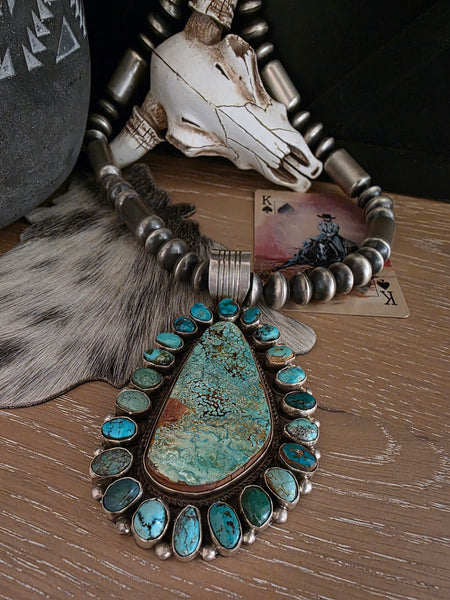 CHARLENE YAZZIE ROYSTON TURQUOISE CLUSTER PENDANT