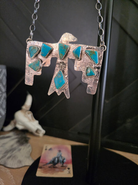 JUDE CANDELARIA ZUNI TURQUOISE THUNDERBIRD NECKLACE