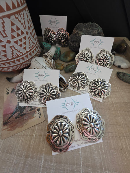 THE GENEVIEVE BLACKGOAT LARGE SILVER CONCHO STUD EARRINGS