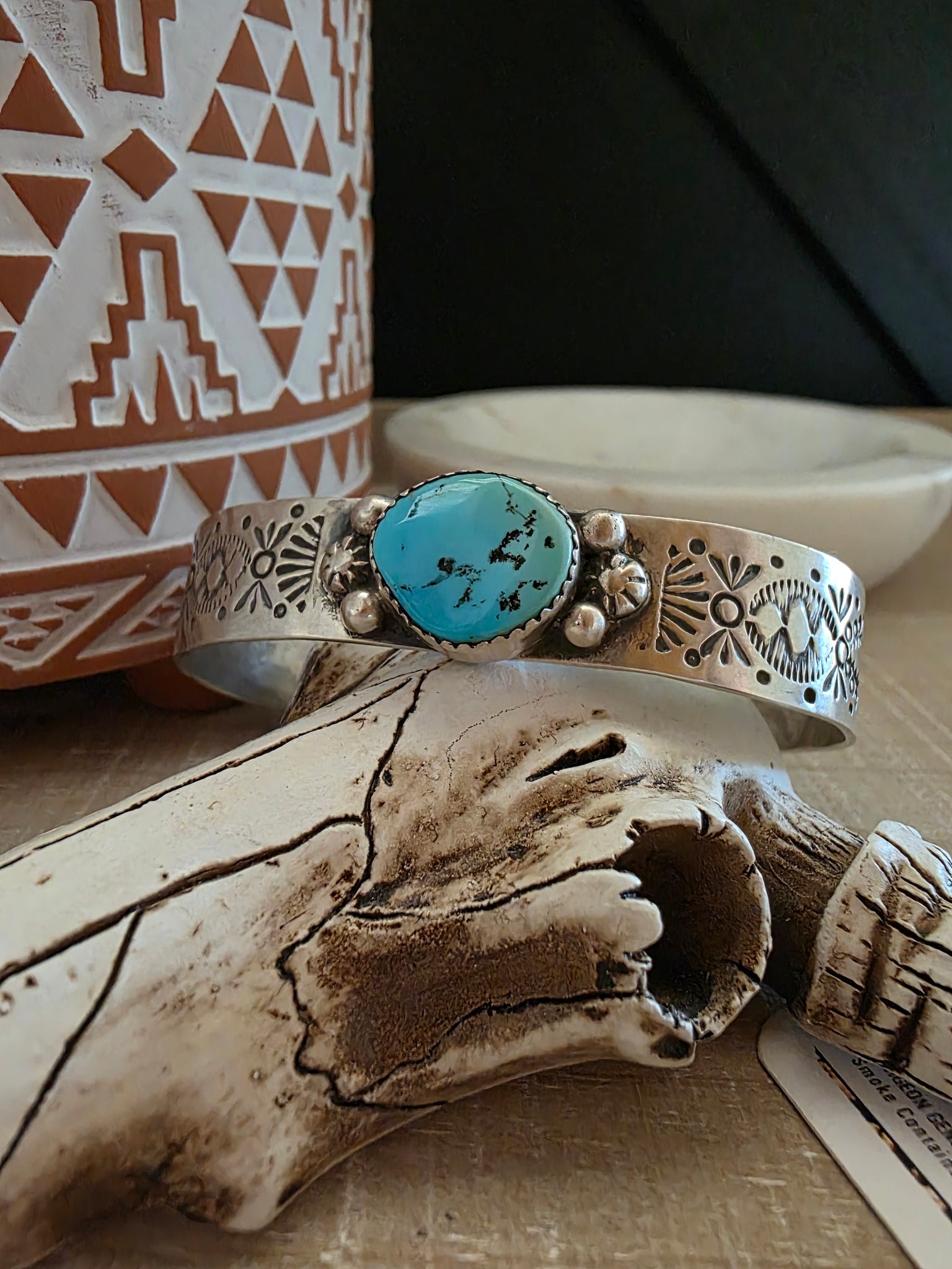 GILBERT WILSON STAMPED TURQUOISE CUFF