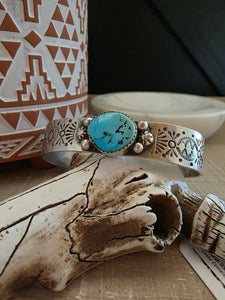 GILBERT WILSON STAMPED TURQUOISE CUFF