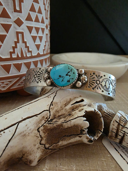 GILBERT WILSON STAMPED TURQUOISE CUFF