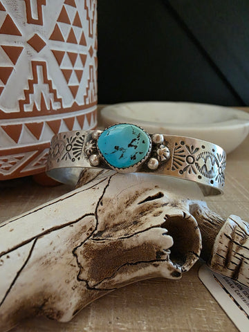 GILBERT WILSON STAMPED TURQUOISE CUFF