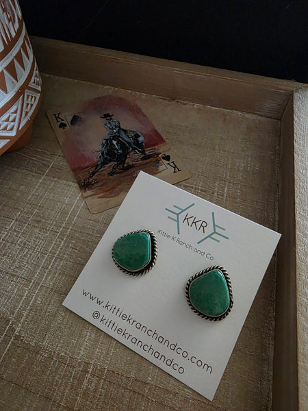 VIRGINIA BECENT KINGMAN TURQUOISE TEARDROP EARRINGS