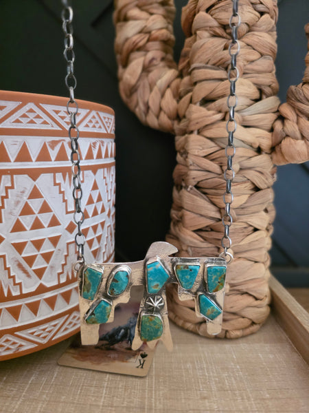 JUDE CANDELARIA ZUNI TURQUOISE THUNDERBIRD NECKLACE