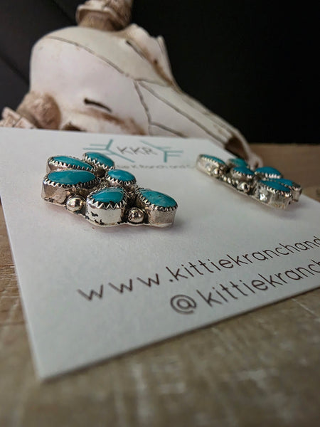 ALICIA WILSON KINGMAN TURQUOISE LITTLE HALF CIRCLE CLUSTER STUD EARRINGS