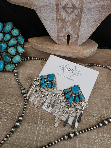 ALICIA WILSON KINGMAN TURQUOISE SILVER PADDLE EARRINGS