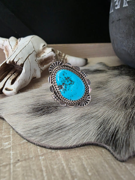 JUNIOR BEGAY KINGMAN TURQUOISE TWIST WIRE RING
