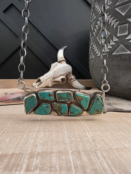 JUDE CANDELARIA ZUNI KINGMAN TURQUOISE BAR NECKLACE