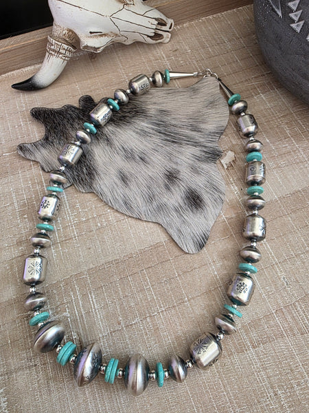 TYSHA APARICIO TURQUOISE AND STERLING SILVER HANDMADE NAVAJO PEARLS