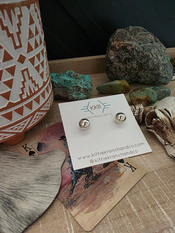 STERLING SILVER HANDMADE LARGE NAVAJO PEARL STUD EARRINGS