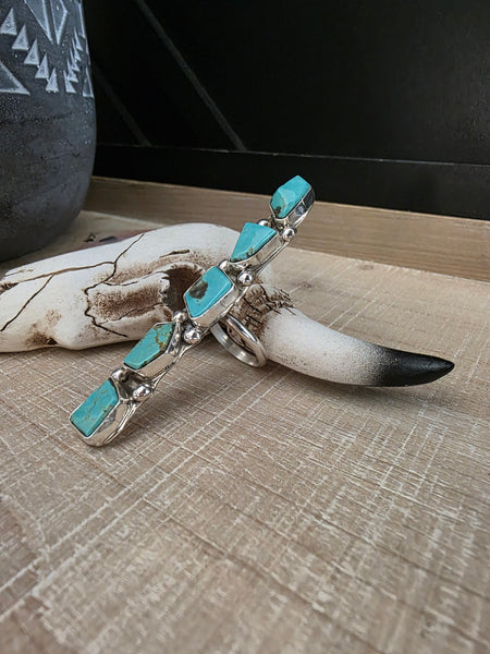 JUDE CANDELARIA FIVE TURQUOISE STONE ZUNI RING
